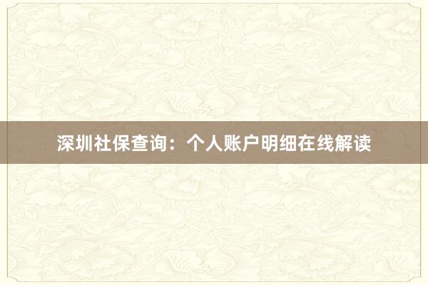 深圳社保查询：个人账户明细在线解读